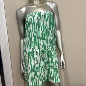 Aaron Ashe Silk strapless mini Dress green white size M 100% silk